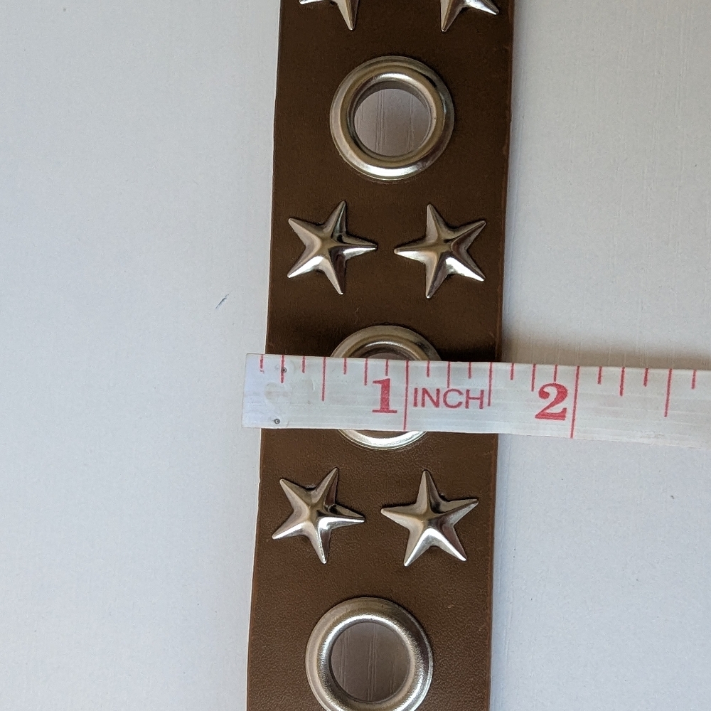 Tan and Silver Star Studs Bohemian Leather Women's Belt - Picture 9 of 10